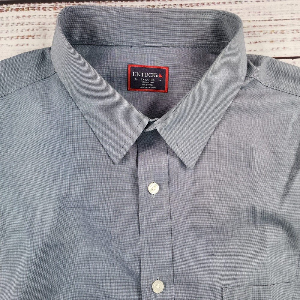 UNTUCKit Mens XXL Blue 100% Cotton Wrinkle Free Long Sleeve Button Down Shirt